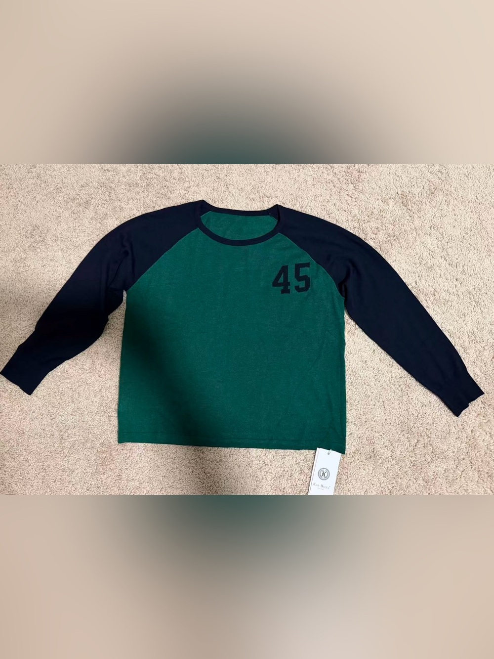 Green and Black Raglan Long Sleeve Tee with '45' Graphic